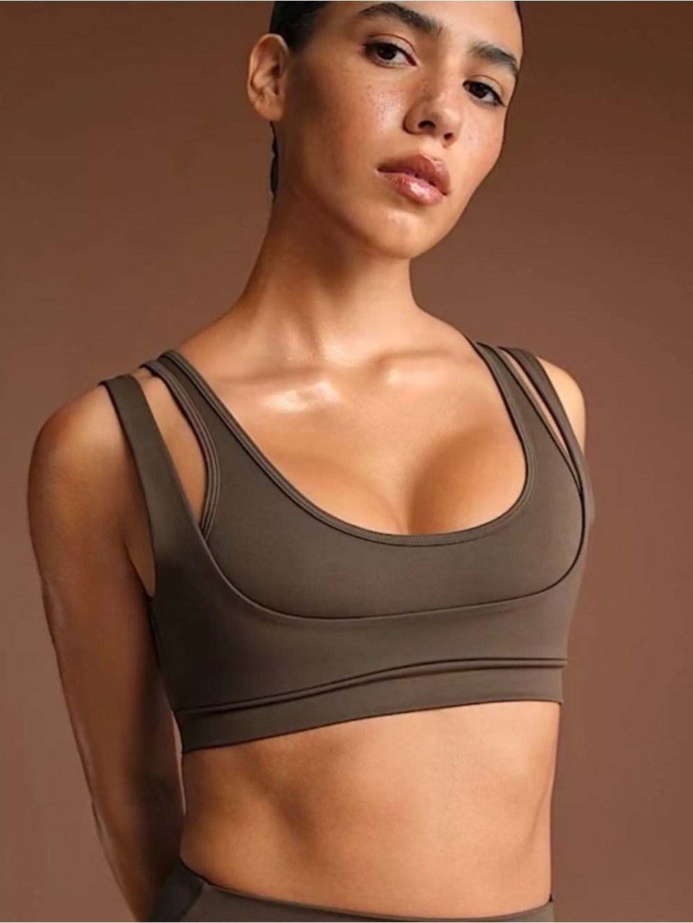 NikeSKIMS • Matte Brown Double-Strap Scoop Sports Bra